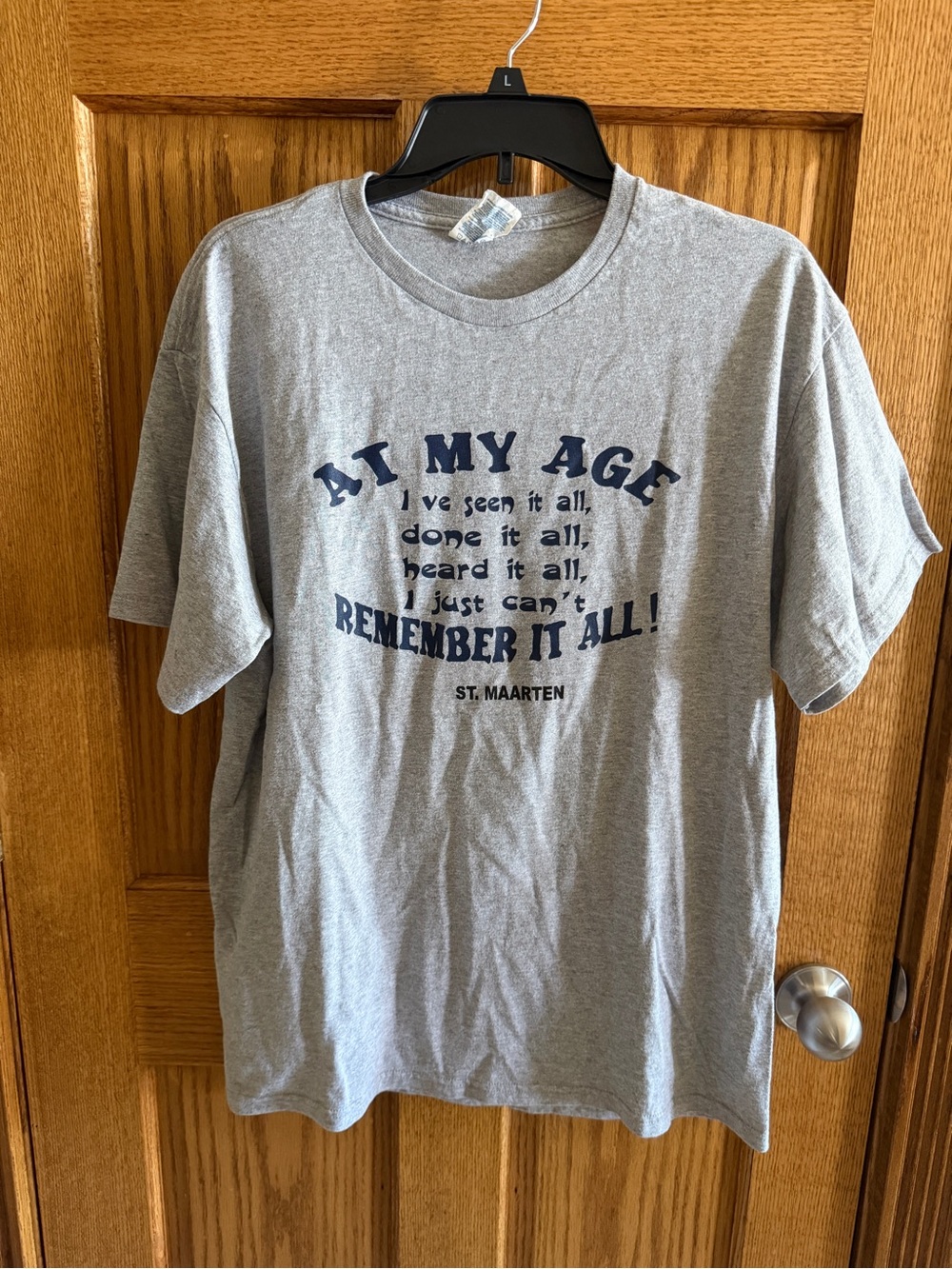 Adult Large Heather Gray T‑Shirt with Navy Accent